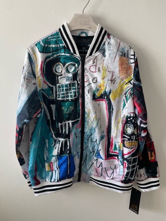 Members Only Other - Members Only x Jean-Michel Basquiat Bomber Jacket Mens L White Graffiti Art NWT